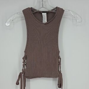 Zara Taupe Ribbed Crop Top with Side Ties